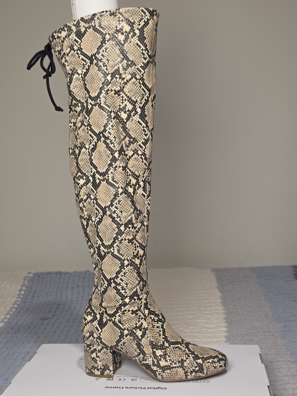 Gianni Bini Snake Print Over-the-Knee Boots - Beige & Black - Picture 2 of 10